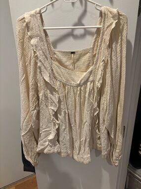 Free People Cream Ruffled Scoop-Neck Blouse